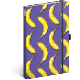 Keménytáblás notesz vonalas krémszínű lapokkal leszorító gumiszalaggal Bananas 130x210mm, Presco