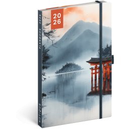 Keménytáblás notesz krémszínű lapokkal leszorító gumiszalaggal Japan 130x210mm, Presco