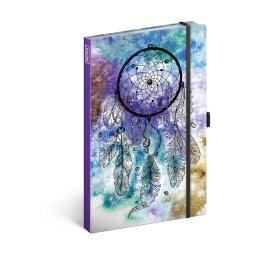 Keménytáblás notesz vonalas krémszínű lapokkal leszorító gumiszalaggal Dream Catcher 130x210mm, Presco