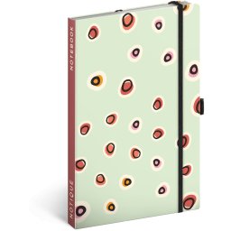 Keménytáblás notesz vonalas krémszínű lapokkal leszorító gumiszalaggal Dots 130x210mm, Presco