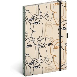 Keménytáblás notesz vonalas krémszínű lapokkal leszorító gumiszalaggal Face 130x210mm, Presco
