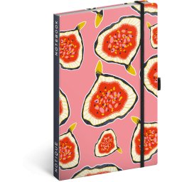 Keménytáblás notesz vonalas krémszínű lapokkal leszorító gumiszalaggal Figs 130x210mm, Presco