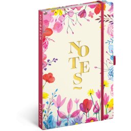 Keménytáblás notesz vonalas krémszínű lapokkal leszorító gumiszalaggal Spring 130x210mm, Presco