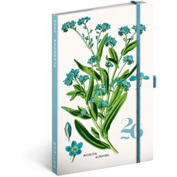 Keménytáblás notesz krémszínű lapokkal leszorító gumiszalaggal Herbarium 130x210mm, Presco