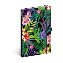 Keménytáblás notesz vonalas krémszínű lapokkal leszorító gumiszalaggal Tropical 130x210mm, Presco