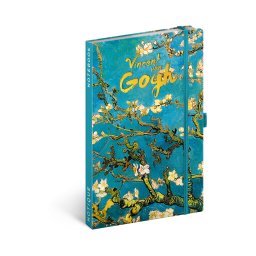 Keménytáblás notesz vonalas krémszínű lapokkal leszorító gumiszalaggal Vincent van Gogh 130x210mm, Presco