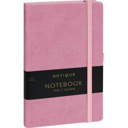 Keménytáblás notesz pontozott vonalozással krémszínű lapokkal leszorító gumiszalaggal Pink 130x210mm, Presco