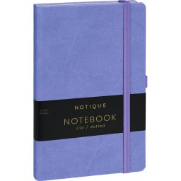 Keménytáblás notesz pontozott vonalozással krémszínű lapokkal leszorító gumiszalaggal Lila 130x210mm, Presco