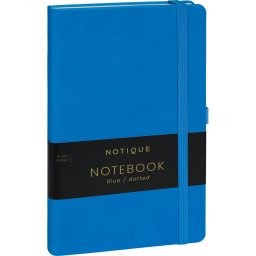 Keménytáblás notesz pontozott vonalozással krémszínű lapokkal leszorító gumiszalaggal Blue 130x210mm, Presco
