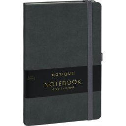 Keménytáblás notesz pontozott vonalozással krémszínű lapokkal leszorító gumiszalaggal Gray 130x210mm, Presco