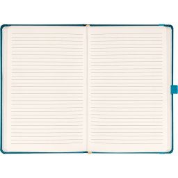 Keménytáblás notesz vonalas krémszínű lapokkal leszorító gumiszalaggal Teal 130x210mm, Presco