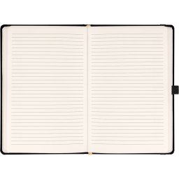 Keménytáblás notesz vonalas krémszínű lapokkal leszorító gumiszalaggal Black 130x210mm, Presco