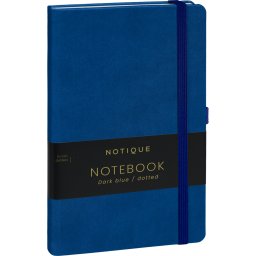 Keménytáblás notesz pontozott vonalozással krémszínű lapokkal leszorító szalaggal Dark blue 130x210mm, Presco
