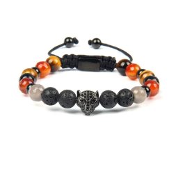 Ónix Tigrisszem Achát Ásvány Karkötő Fekete Cirkónia Köves Leopárd Dísszel