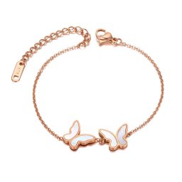 Rosegold Nemesacél Női Karkötő - Pillangó Medálokkal - Kagyló Berakással