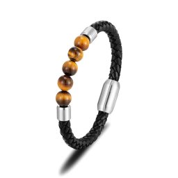 Black Wolf - Fekete Bőr és Tigrisszem Karkötő