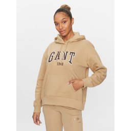 Gant Pulóver Rel Logo Hoodie 4200726 Khaki Relaxed Fit