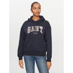 Gant Pulóver Rel Logo Hoodie 4200726 Sötétkék Relaxed Fit