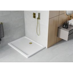 Mexen Slim zuhanytálca 90 x 80 cm, fehér + szifon arany - 40108090G Zuhanytálca