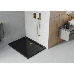 Mexen Slim zuhanytálca 140 x 80 cm,fekete + szifon arany - 40708014G Zuhanytálca