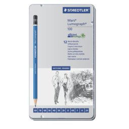 STAEDTLER Grafitceruza készlet, fém doboz, hatszögletű, STAEDTLER "Mars Lumograph 100", 12 különböző keménység
