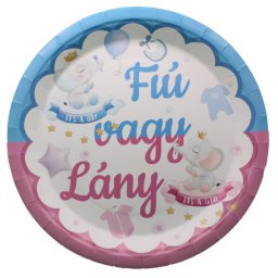 Fiú vagy Lány, elefántos, papír tányér, 23 cm, 8 db/cs
