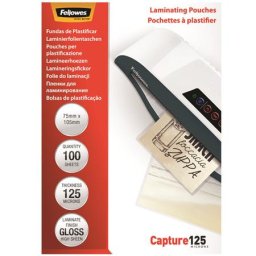 FELLOWES Meleglamináló fólia, 125 mikron, 75x105 mm, fényes, 100 db, FELLOWES