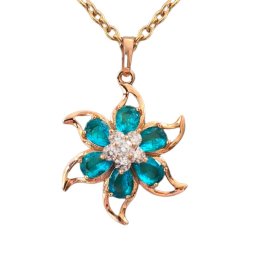 18k Gold filled virág medál nyakláncon, tengerkék kristályokkal