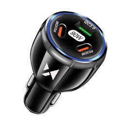 WOZINSKY WCCCA 90W gyorstöltő autós töltő 2x USB Type-C + 1x USB fekete