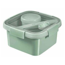 CURVER Ételtartó, szósztartóval, evőeszközzel, szögletes, műanyag, 1,1 l, CURVER "Smart Eco", világoszöld