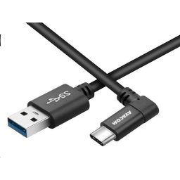 USB adat- és töltőkábel - USB Type-C, 100cm, 90°-os csatlakozó, fekete