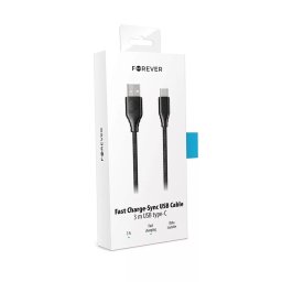 Forever USB - Type-C fekete szövetbevonatos adatkábel 3A 3m