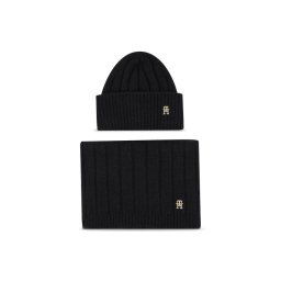 Tommy Hilfiger Sál és sapka szett Th Timeless Beanie + Scarf AW0AW15367BDS Fekete