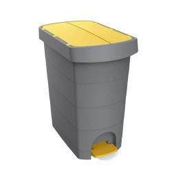 Szemeteskuka pedálos műanyag 60 literes Pelikán Slim eco antracit színű sárga tetővel UP232-214