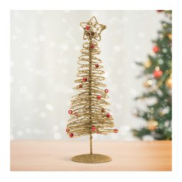 Karácsonyi, glitteres, fém karácsonyfa - 28 cm - arany