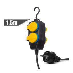Kültéri elosztó fedéllel - 1,5 m - 4 x 230V - 3 x 1,5 mm2, gumi - IP44
