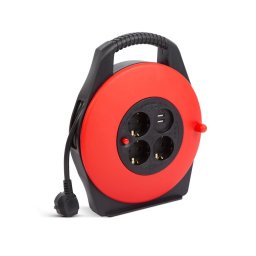 Kábeldob műanyag tartóval - 3 x 1,5 mm² - 2 x USB - 10 m