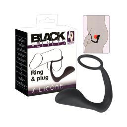 Black Velvets - anál plug péniszgyűrűvel (fekete)