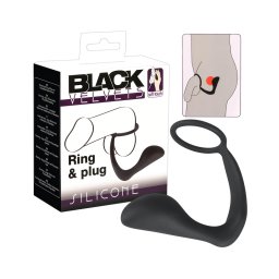 Black Velvets - szilikon anál plug péniszgyűrűvel (fekete)