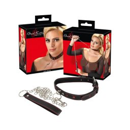 Bad Kitty - szíves nyakörv és fém póráz, bondage szett (fekete)