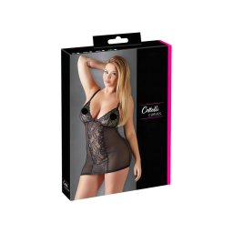 Cottelli Plus Size - csipkés átlátszó hálóing (fekete)