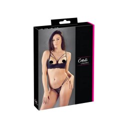 Cottelli - pántos, gyűrűs push-up melltartó és tanga (fekete)