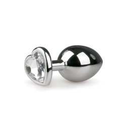 Easytoys Metal No.7 - szíves anál plug fehér kővel - ezüst
