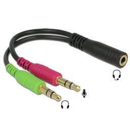 Delock adapter 3,5 mm-es sztereó jack 3,5 mm-es 4 tűs csatlakozó > 2 x sztereó jack 3,5 mm-es 3 tűs csatlakozó