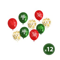 Lufi szett - piros, zöld, arany, karácsonyi motívumokkal - 12 db / csomag