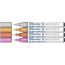 SCHNEIDER Metálfényű marker készlet, 0,8 mm, SCHNEIDER "Paint-It 010", 4 különböző szín