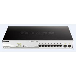 D-Link DGS-1210-10MP 10 portos Gigabit Smart PoE switch, 8x GbE PoE , 2x SFP, PoE 130W, ventilátor nélkül