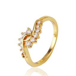 Hullámos 18k gold filled gyűrű, fehér kristályokkal