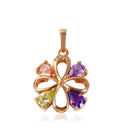 18k Gold filled virág medál, színes kristályokkal