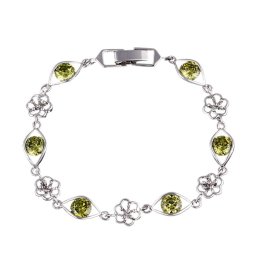 Zöld szemek, virág díszes karkötő, ródium bevonattal